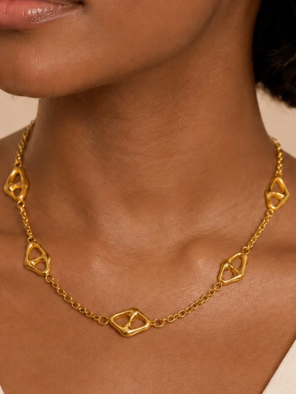 18K Gold Plated Abstract Link Necklace Geometric Minimalist Statement Jewelry